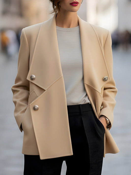 Elegant Double-Breasted Short Coat With Oversized Lapel