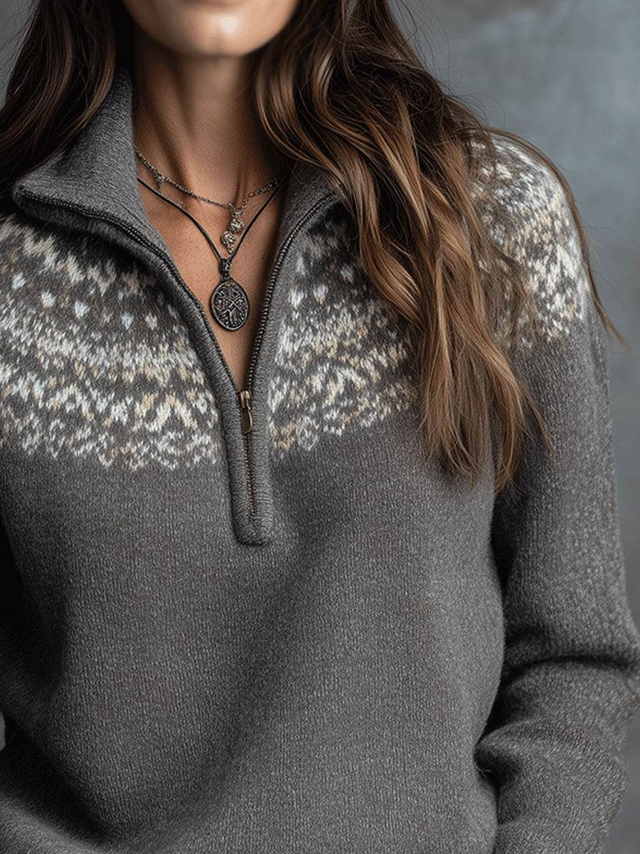 Fair Isle Knit Quarter Zip Sweater