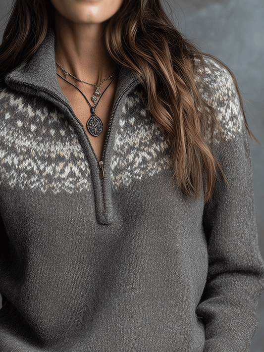 Fair Isle Knit Quarter Zip Sweater