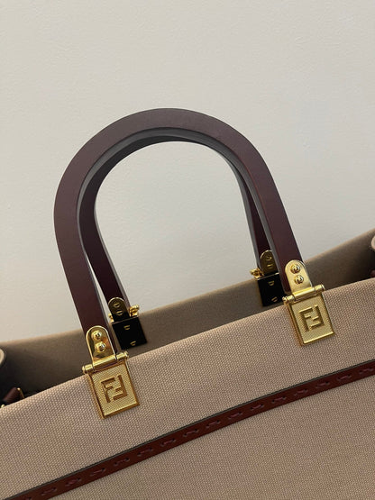 FI Sunshine Medium Tote Bag Beige Canvas For Women, Bags, Shoulder Bags 13.8in/35cm FF 8BH386
