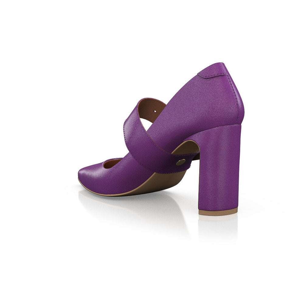 FSJ Purple Pointy Toe 3'' Block Heel Mary Jane Pumps with Buckle