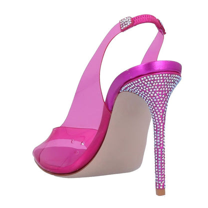 Fuchsia Open Toe Rhinestone Embellished Clear High Heels Sandals
