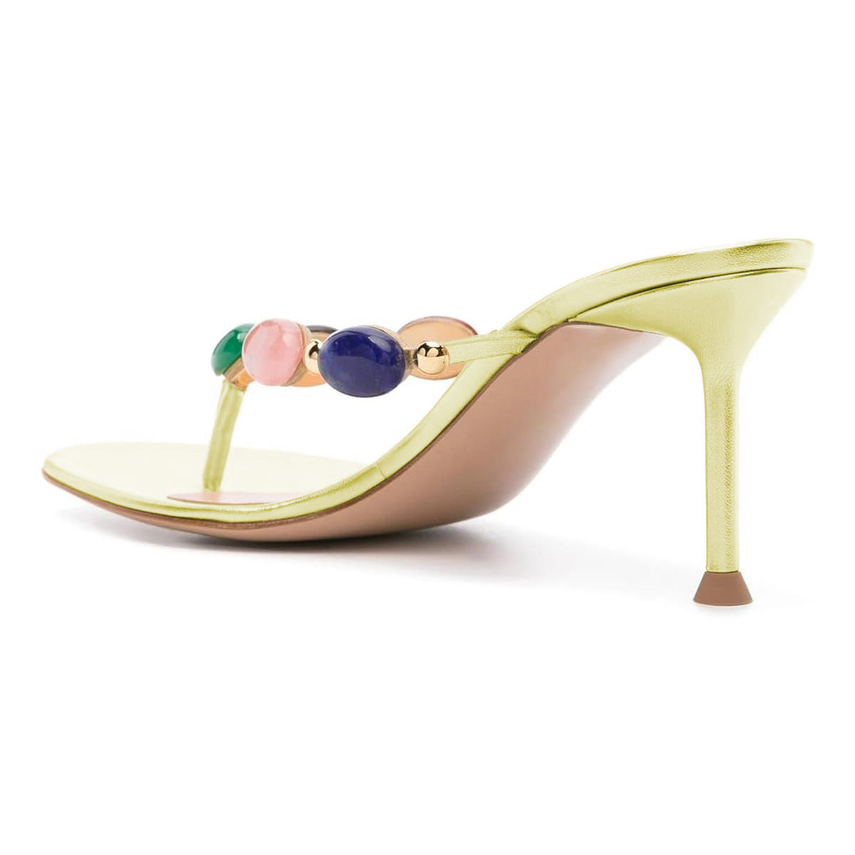 Faux Leather Round Toe Metallic Yellow Women's Heel Sandals