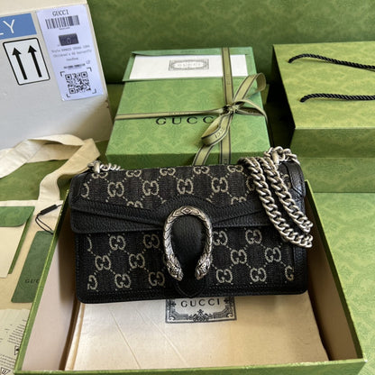 gg Dionysus Small gg Shoulder Bag Black And Ivory gg Denim Jacquard For Women 10in/25cm 499623