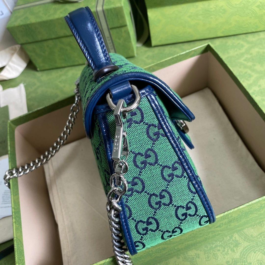 gg Marmont Multicolour Mini Top Handle Bag Green Blue For Women 8in/20cm gg