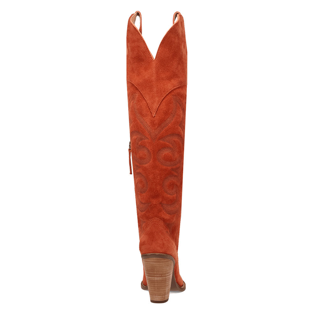 Faux Suede Pointed Toe Chunky Heel Orange Western Boots for Women