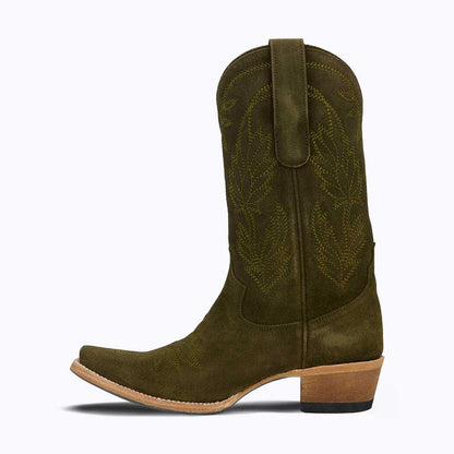 Elegant Embroidered Chunky Heel Mid-Calf Cowgirl Boots in Oliver