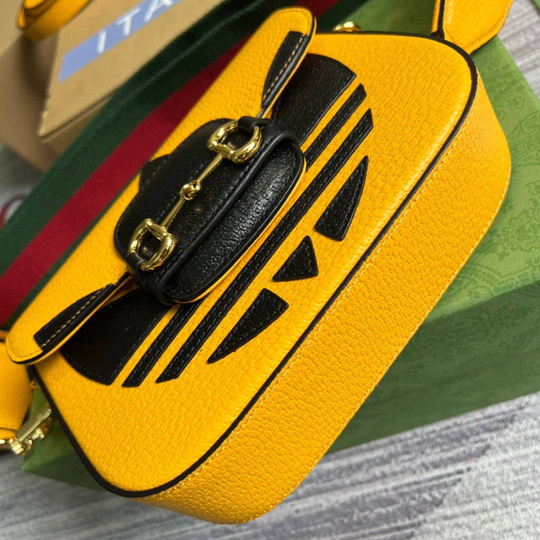 gg x Adidas Horsebit 1955 Mini Bag Yellow For Women, Women&#8217;s Bags 8.1in/21cm gg 658574 U3ZDG 7775