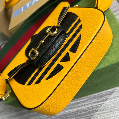 gg x Adidas Horsebit 1955 Mini Bag Yellow For Women, Women&#8217;s Bags 8.1in/21cm gg 658574 U3ZDG 7775