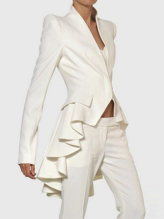 Elegant Plain Long Sleeve Slim Ruffle Tailed Blazer