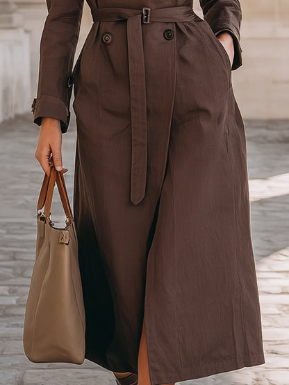 Dark Chocolate Double-Breasted Trench Coat