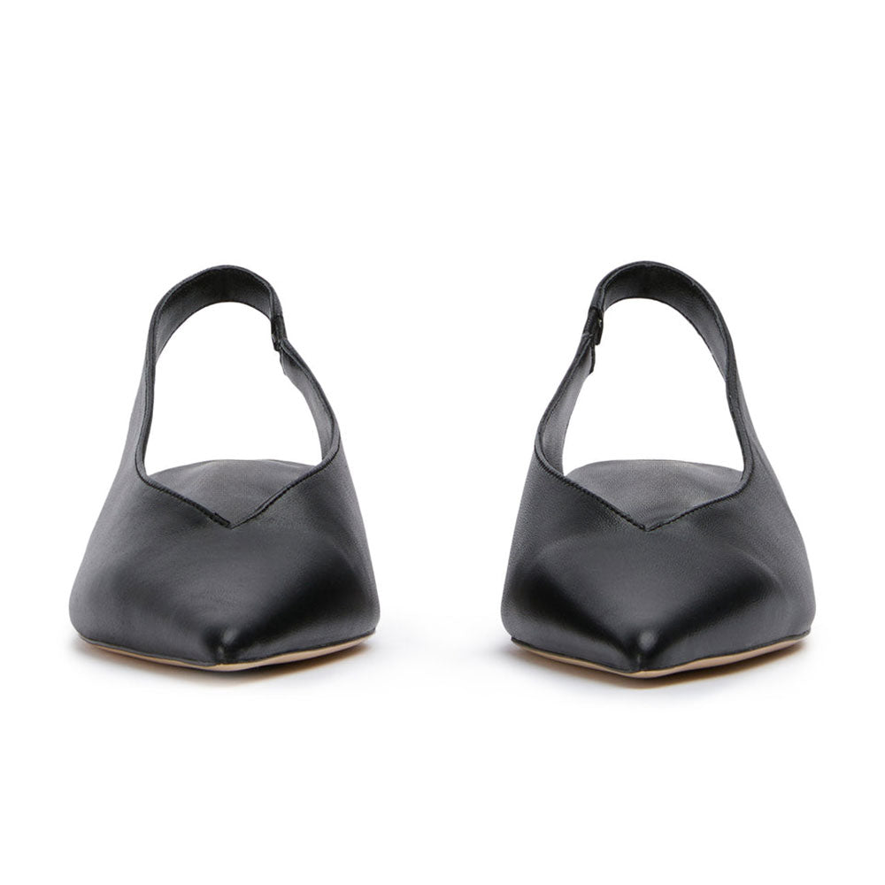 Elegant Black Slip-On Pointed Toe Kitten Heel Slingback Shoes