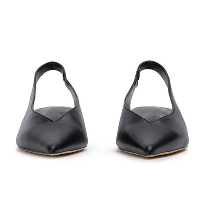 Elegant Black Slip-On Pointed Toe Kitten Heel Slingback Shoes