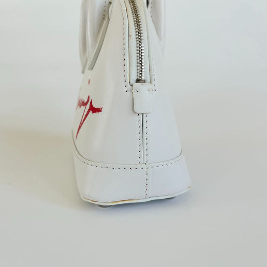 Balenciaga White Mini Ville Bag with Red Logo