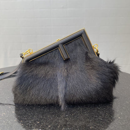 FI First Small Black Fox Fur Bag For Woman 26cm/10in
