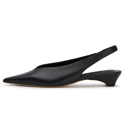 Elegant Black Slip-On Pointed Toe Kitten Heel Slingback Shoes