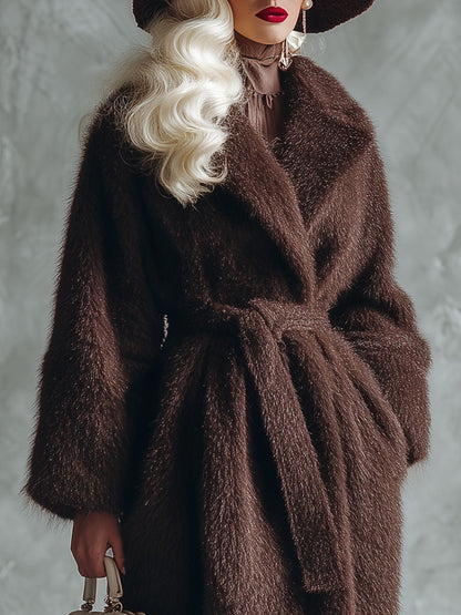 Elegant And Stylish Faux Mink Chocolate Brown Coat