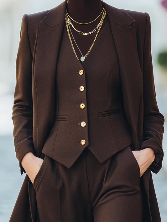Deep Chocolate Brown Three-Piece Suit Set