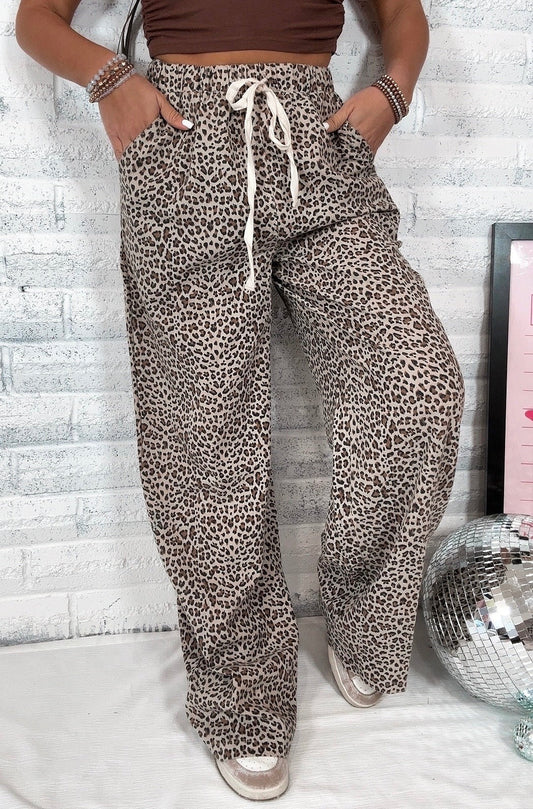 Leopard Print Linen Leg Pants