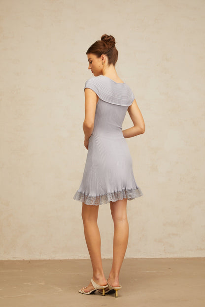Kéa light-purple cross-over ribbed-knit mini dress