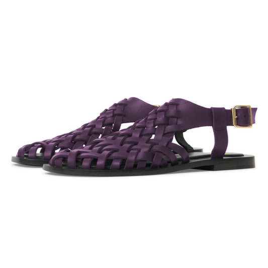 Dark Purple Vegan Leather Flat Closed Toe Sandals with Buckle