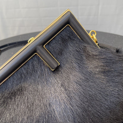 FI First Small Black Fox Fur Bag For Woman 26cm/10in