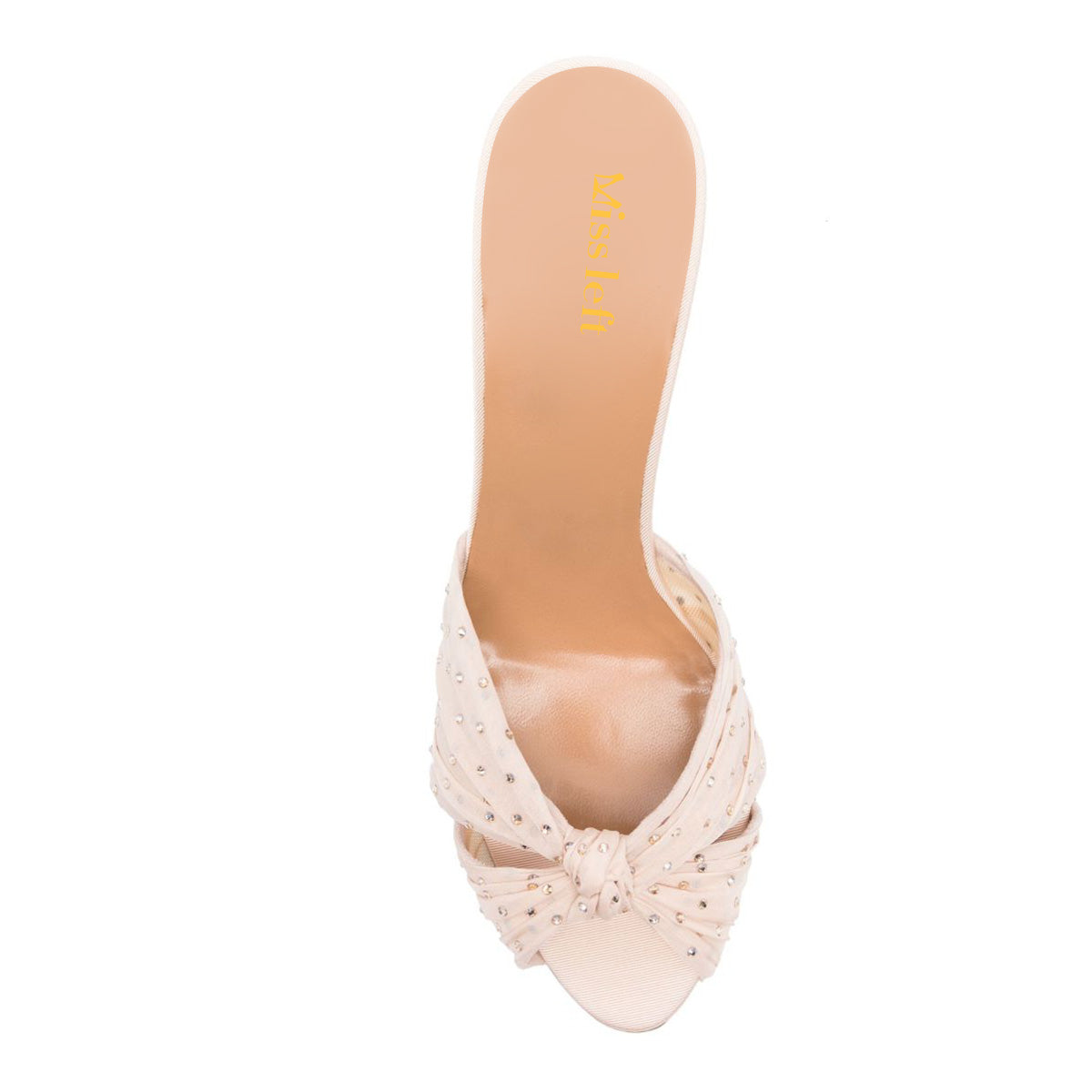 Elegant Mesh Open-Toe Nude Women's Heeled Mules with Rhinestone