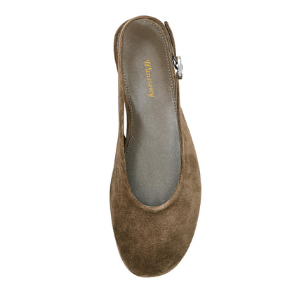 Elegant Round Toe Buckle Flat Slingback Pumps Shoes in Taupe