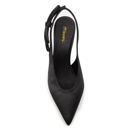 Elegant Bowknot Mid Stiletto Heel Black Slingback Pumps for Women