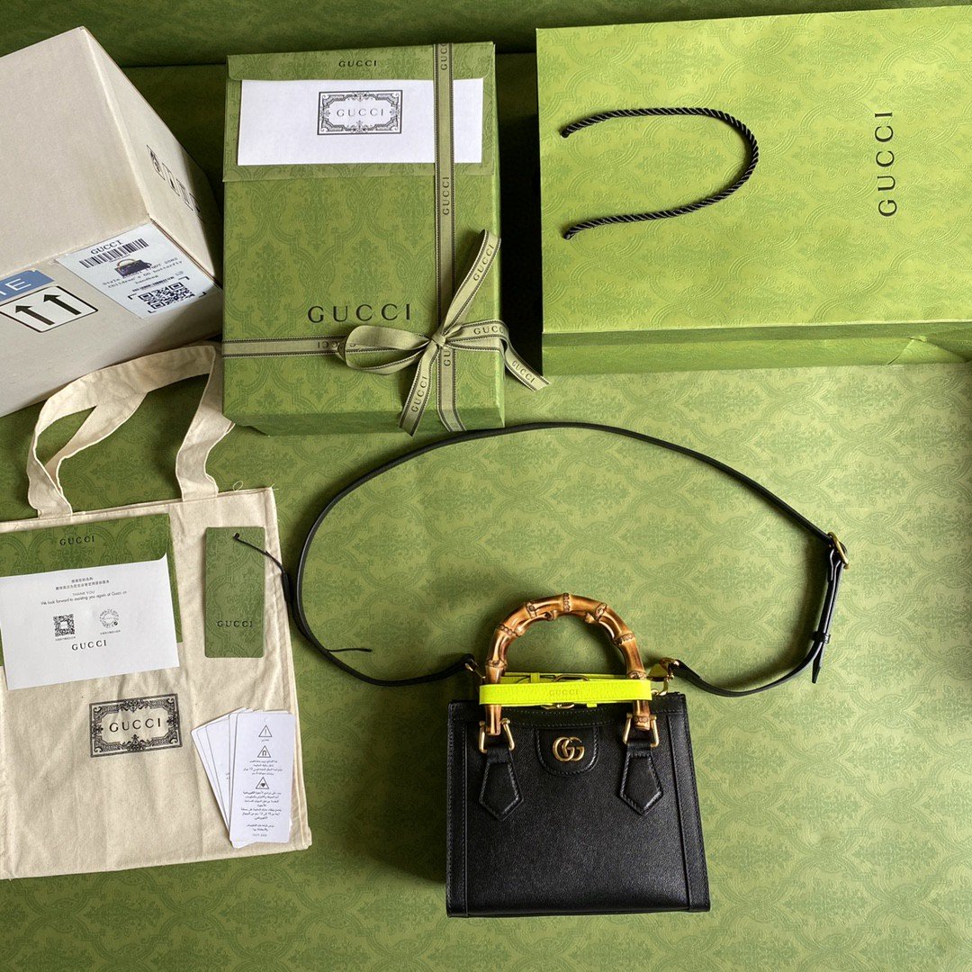 gg Diana Small Tote Bag Black For Women 8in/20cm gg ‎702732 U3ZDT 1260