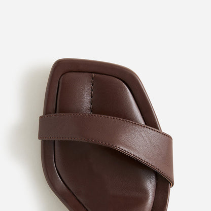 Dark Brown Vegan Leather Square-Toe Kitten Heel Lace Up Sandals