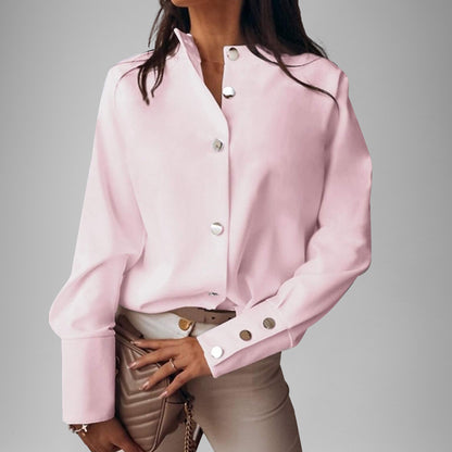 Elegant Stand Collar Button Up Long Sleeve Blouse