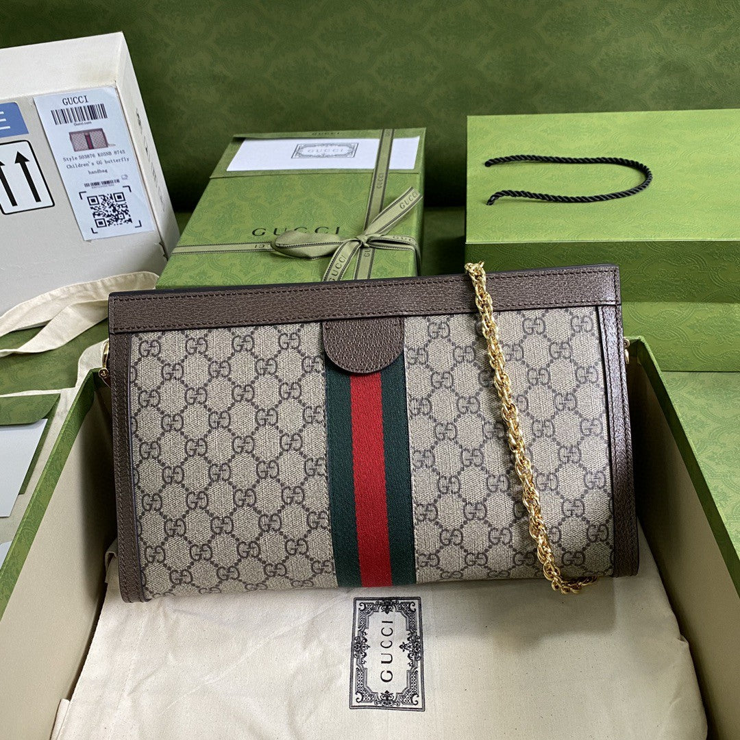 gg Ophidia gg Medium Shoulder Bag Beige/Ebony gg Supreme Canvas Green And Red Web For Women 13in/32.5cm gg 503876 K05NG 8745