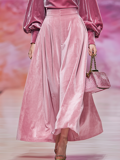 Elegant Velvet Stand-up Collar Long-sleeved T-shirt And Skirt Set