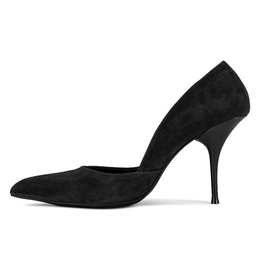 Faux Suede Closed Toe Stiletto Heel Cut Out Black Pumps for Women