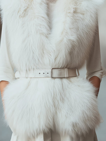 Elegant Faux Fur Belted Vest