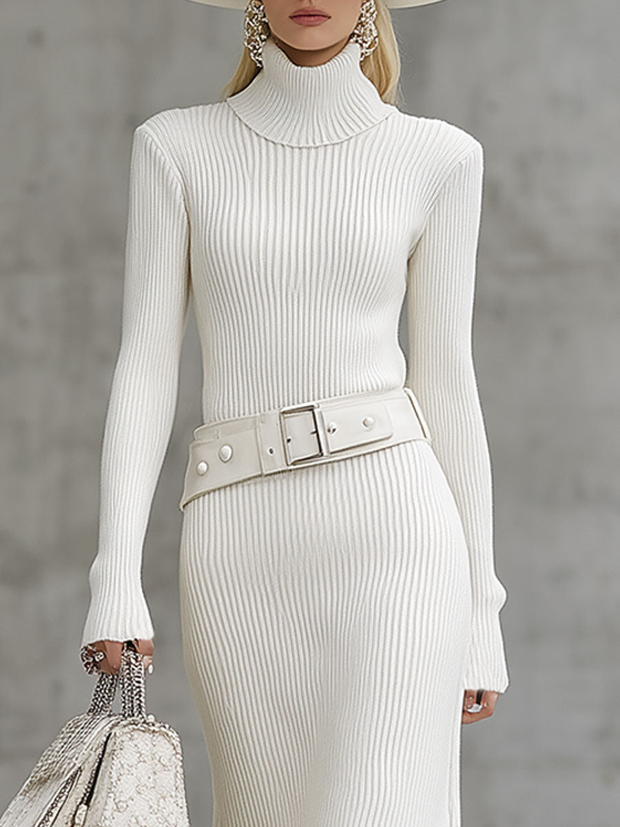 Fashion Retro White Long-Sleeved Maxi Dress