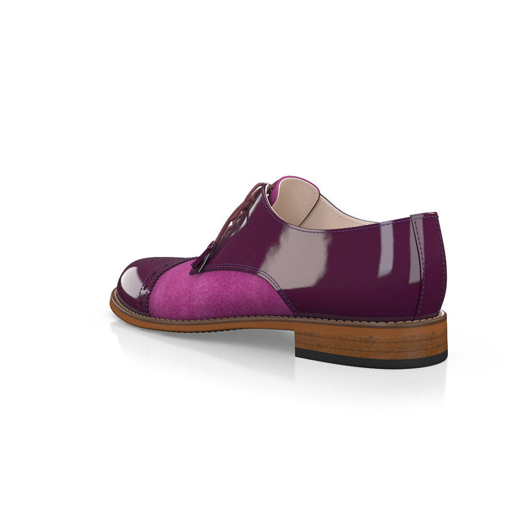 Fuchsia Round Toe Block Heel Splicing Cutout Lace-Up Oxford Shoes