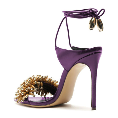 Ankle Strap Stiletto High Heel Purple Dress Sandals for Women