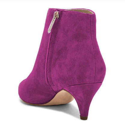 Elegant Purple Vegan Suede Pointed Toe Kitten Heel Ankle Boots