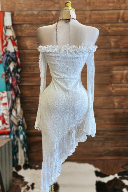 Off Shoulder Ruffled Lace Maxi Dress