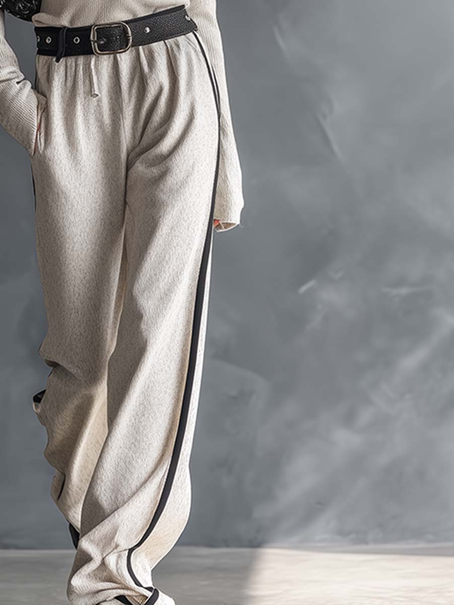 Fashionable And Casual Beige Half-zip Hooded Top And Wide-leg Pants Set