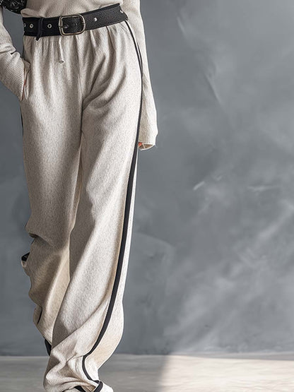 Fashionable And Casual Beige Half-zip Hooded Top And Wide-leg Pants Set