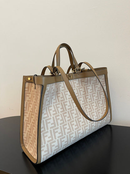FI Peekaboo X-tote Bag Beige Canvas For Women, Handbags, Shoulder Bags 16.1in/41cm FF 8BH374