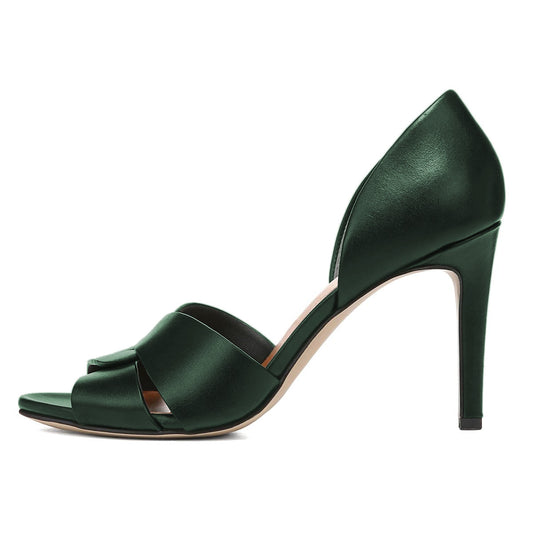 Dark Green Slip-On Open Toe Stiletto Heel Twist Strappy Pumps Shoes