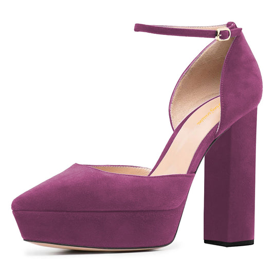 Elegant Purple Vegan Suede Pointed Toe Pumps Heels for Women