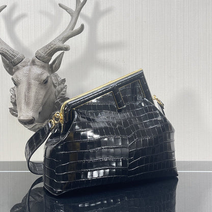 FI First Medium Black Crocodile Bag For Woman 32.5cm/13in