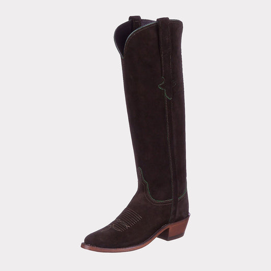 Dark Olive Closed Toe Knee-High Block Heeled Embroidered Cowgirl Boots