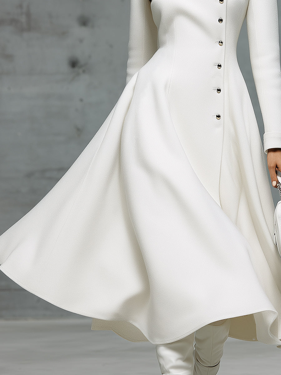 Elegant And Fashionable Round-neck White Long Coat