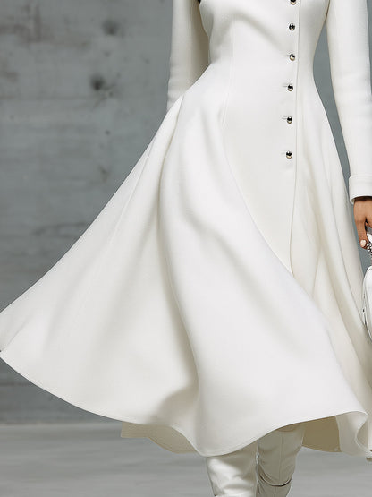 Elegant And Fashionable Round-neck White Long Coat